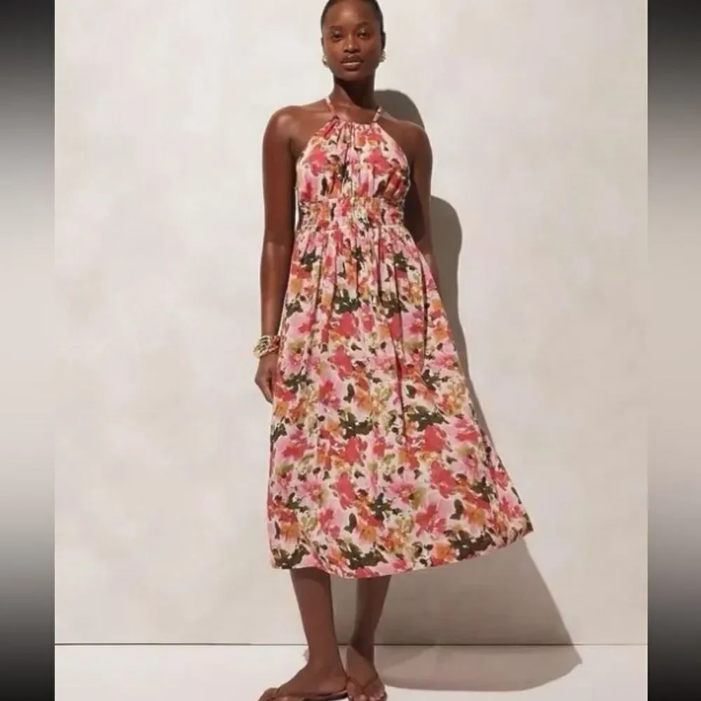 J CREW Halter-neck cross-back dress in floral cotton voile Small